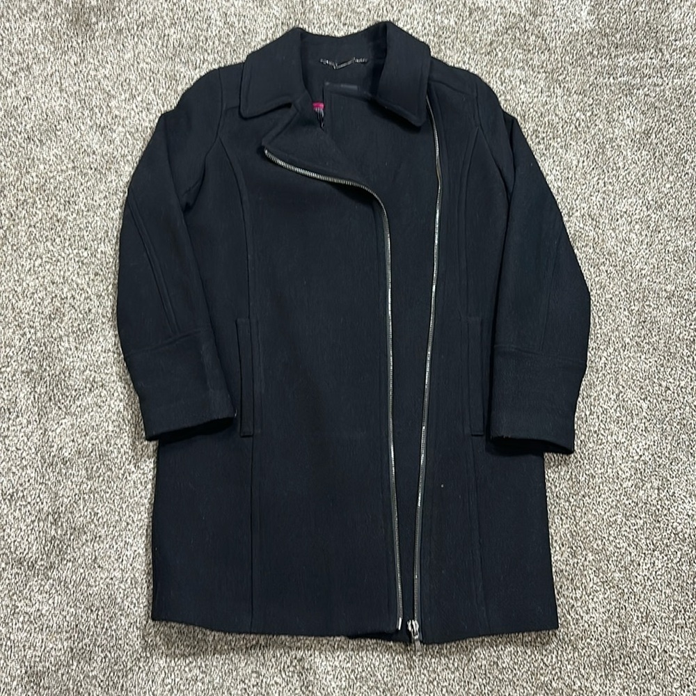 Worthington asymmetrical wool front zip coat. Black. Small. Like new. - Picture 3 of 13